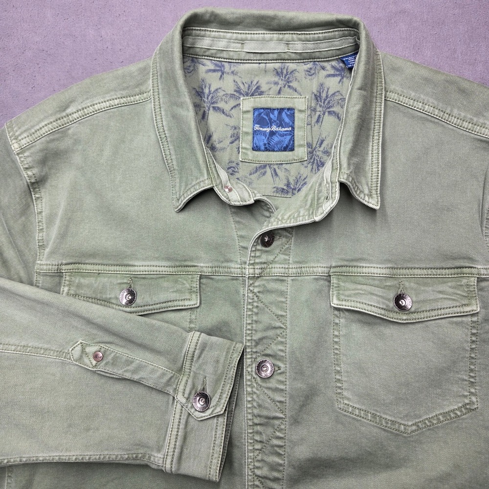 Tommy Bahama Morro Bay Trucker Jacket Mens 3XL Big Olive Green Cotton Shacket